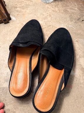 Halogen Black Suede Slip-On Mules